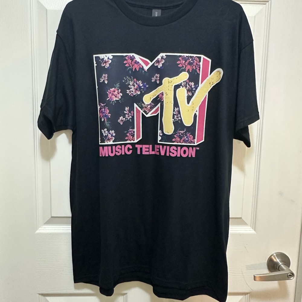 MTV Black Floral Logo Short Sleeve Tee